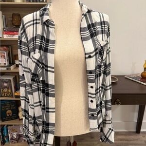 Cloth & Stone / Anthropologie | Black and White Plaid Flannel Jacket XS